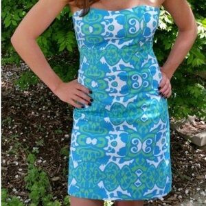 Kaeli Smith Blue and Green Strapless Sheath Dress size 10